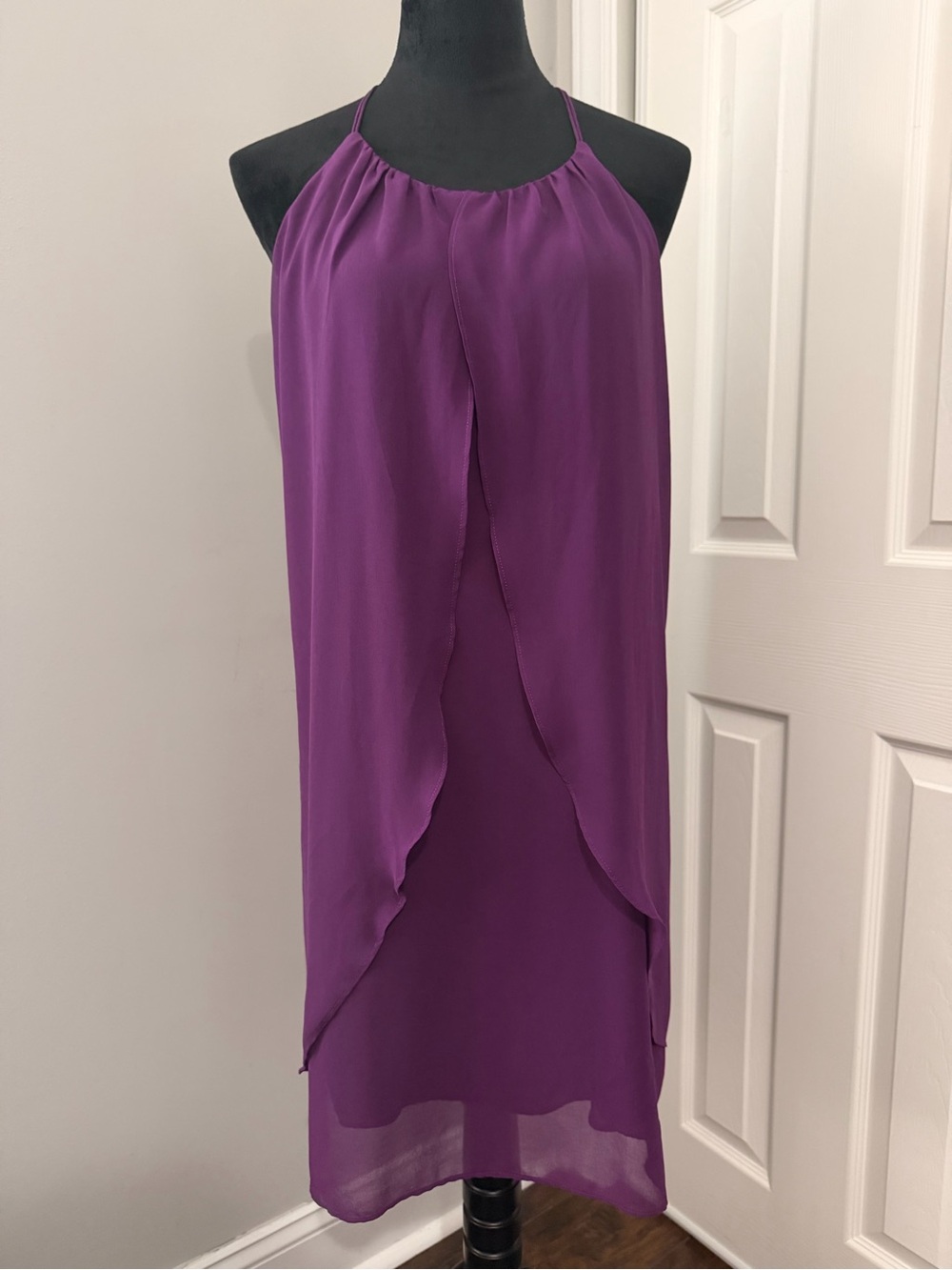 Charlies Plum Halter Overlay Midi Dress